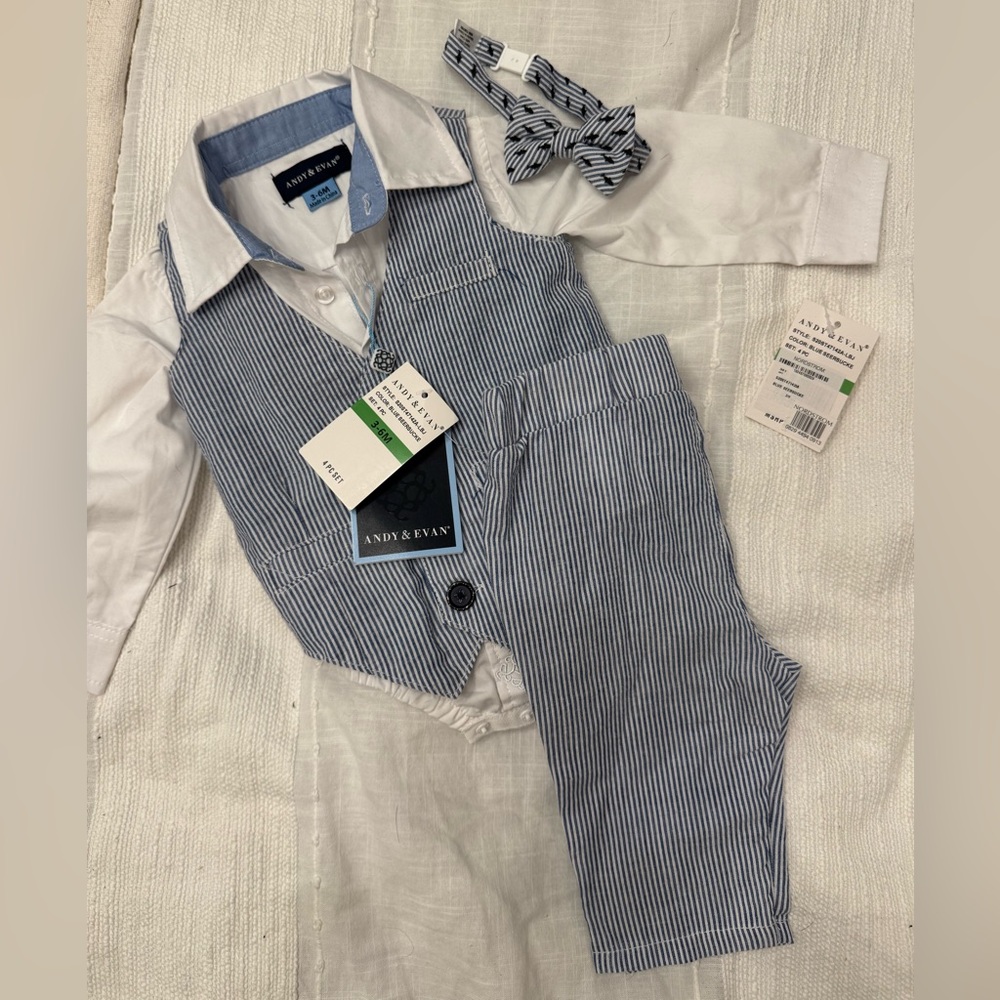 Andy & Evan Blue and White Striped Kids Tie 4-piece Set